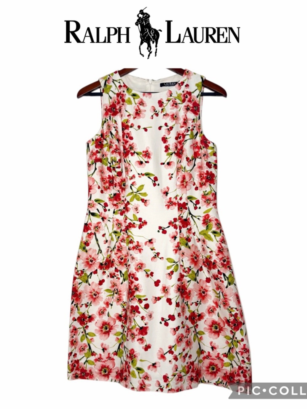 Lauren Ralph Lauren cherry blossom floral sleeveless sheath dress pink red sz 6